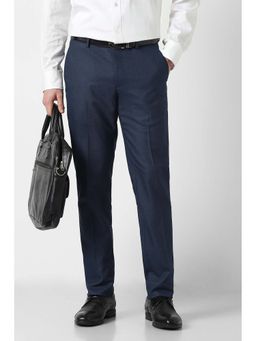 Peter England - Men Navy Blue Textured Formal Trouser
