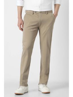 Peter England - Men Beige Solid Formal Trouser