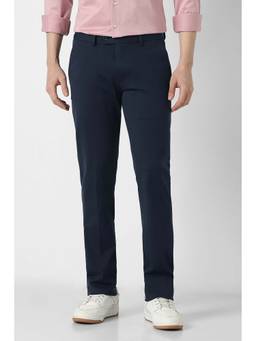 Peter England - Men Navy Blue Solid Formal Trouser