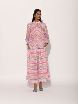 Swati Vijaivargie - Dots Pink Striped Pleated Palazzo