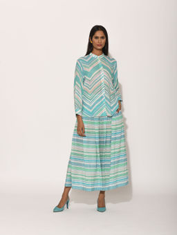 Swati Vijaivargie - Turquoise Dots Striped Pleated Pants