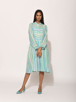 Swati Vijaivargie - Dots Turquoise Striped Dress