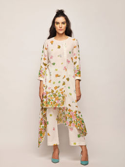 Swati Vijaivargie - White Fleur Asymmetrical Top