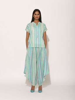 Swati Vijaivargie - Dots Turquoise Striped Drape Pants