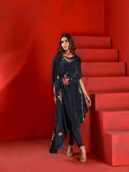 ISHA GUPTA TAYAL - Midnight Green Drape Kaftan Tunic and Pant Set