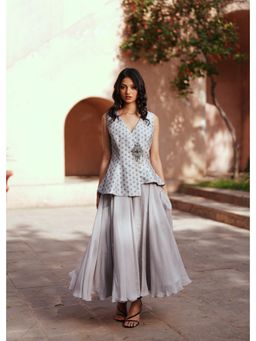 ISHA GUPTA TAYAL - Grey Aarya Waist Coat and Skirt Set