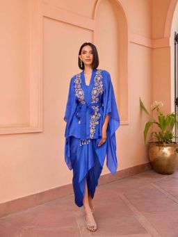 ISHA GUPTA TAYAL - Blue Naazni Top and Skirt Set with Bustier and Belt