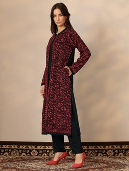 Libas - Red Floral Embroidered Front Open Jacket With Inner & Pant