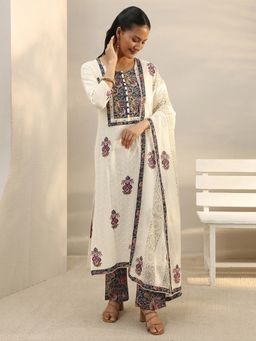 Libas - Off White Paisley Printed Schiffli Kurta With Pant & Dupatta