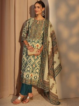 Libas - Blue Ethnic Motif Printed Straight Kurta With Pant & Dupatta