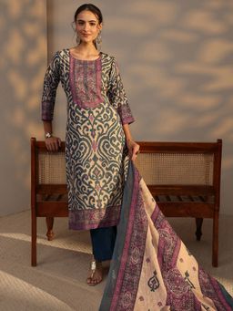 Libas - Blue Ethnic Motif Printed Straight Kurta With Pant & Dupatta