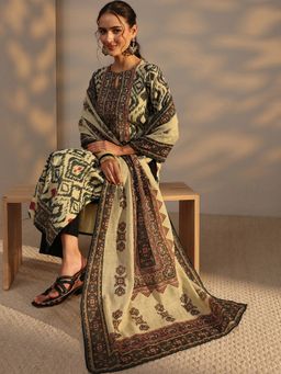 Libas - Beige Ethnic Motif Printed Straight Kurta With Pant & Dupatta