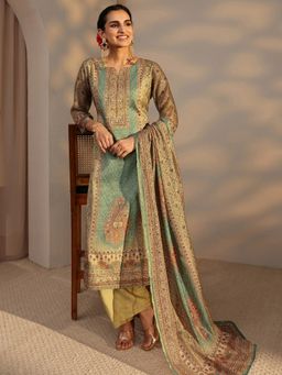 Libas - Beige Bandhani Printed Straight Kurta With Pant & Dupatta