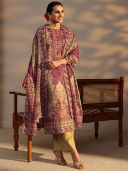 Libas - Beige Bandhani Printed Straight Kurta With Pant & Dupatta