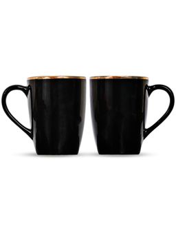 Femora - Ceramic Coffee Mug - (320ml) 22k Liquid Gold Line Black (Pack of 2)