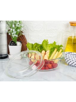 Femora - Borosilicate Serving Bowl Casserole Set, Glass Bowl with Lid, Round (2000ML)