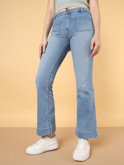 Wrangler - Blue Flared Fit High Rise Heavy Fade Jeans