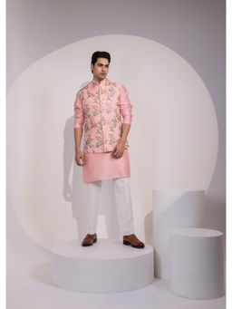 YOSEBA - Floral Pink Jacket with Kurta and Pyjama