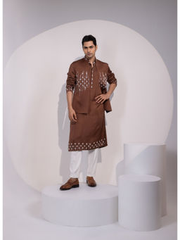 YOSEBA - Geometric Brown Jacket with Kurta and Pyjama