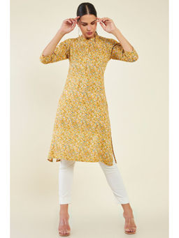 Soch - Women Mustard Rayon Printed Kurta