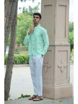 JAVINISHKA - Premium Mint Green Pure Linen Regular Fit Solid Shirt