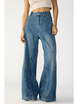 FREAKINS - Navy Blue Denim Flared Korean Jeans