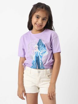 Nautinati - Girls Cotton Frozen Print Crop T-shirt
