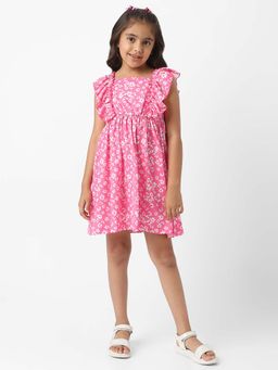 Nautinati - Girls Knit Ruffle Sleeves Floral Dress