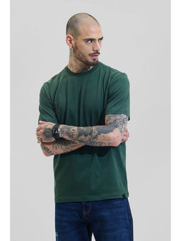 Snitch - Dark Green Plain Half Sleeves Slim Casual T-shirt