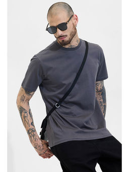 Snitch - Charcoal Grey Plain Half Sleeves Slim Casual T-shirt