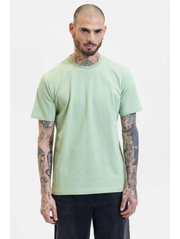 Snitch - Light Green Plain Half Sleeves Slim Casual T-shirt