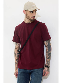 Snitch - Maroon Plain Half Sleeves Slim Casual T-shirt