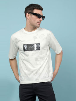 CRIMSOUNE CLUB - Men's White Typographic Print Oversize T-Shirt