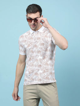 CRIMSOUNE CLUB - Men Brown Floral Print Polo Neck T-shirt