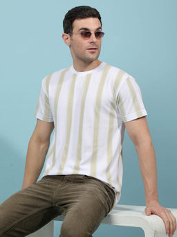 CRIMSOUNE CLUB - Men Green Vertical Stripes T-shirt