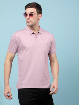 CRIMSOUNE CLUB - Men Pink Printed Pure Cotton Polo Neck T-shirt