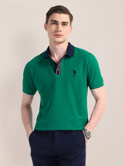 U.S. POLO ASSN. - Green Solid Slim Fit Polo T-shirt