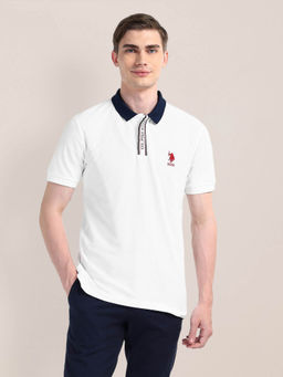 U.S. POLO ASSN. - White Solid Slim Fit Polo T-shirt