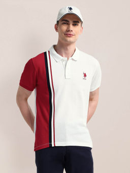 U.S. POLO ASSN. - White Colorblock Slim Fit Polo T-shirt