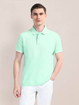 U.S. POLO ASSN. - Green Solid Slim Fit Polo T-shirt