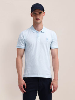 U.S. POLO ASSN. - Blue Slim Fit Printed Cotton Polo T-shirt