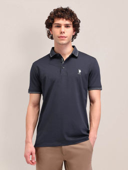 U.S. POLO ASSN. - Navy Blue Solid Slim Fit Polo T-shirt