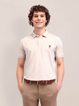U.S. POLO ASSN. - Cream Solid Slim Fit Polo T-shirt