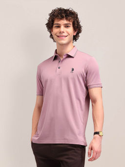 U.S. POLO ASSN. - Pink Solid Slim Fit Polo T-shirt