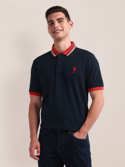 U.S. POLO ASSN. - Navy Blue Solid Slim Fit Polo T-shirt