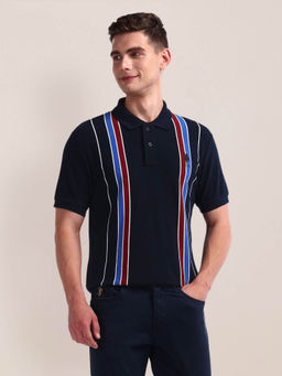 U.S. POLO ASSN. - Navy Blue Vertical Stripe Pique Polo T-shirt