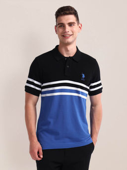 U.S. POLO ASSN. - Black Colorblock Slim Pique Polo T-shirt