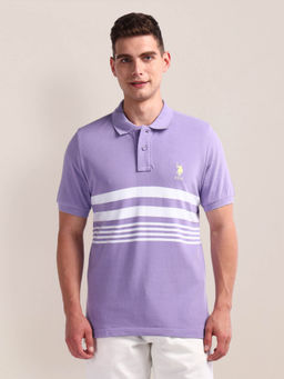 U.S. POLO ASSN. - Purple Horizontal Stripe Slim Polo T-shirt