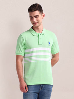 U.S. POLO ASSN. - Green Horizontal Stripe Slim Polo T-shirt