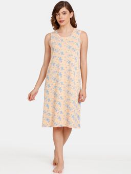 Zivame - Rosaline Dream Land Knit Cotton Knee Length Nightdress - Apricot Ice Orange